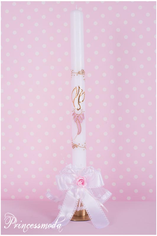 (ch-3-R) Festliche Kerze in Weiß-Rosa-Gold! von Princess Moda