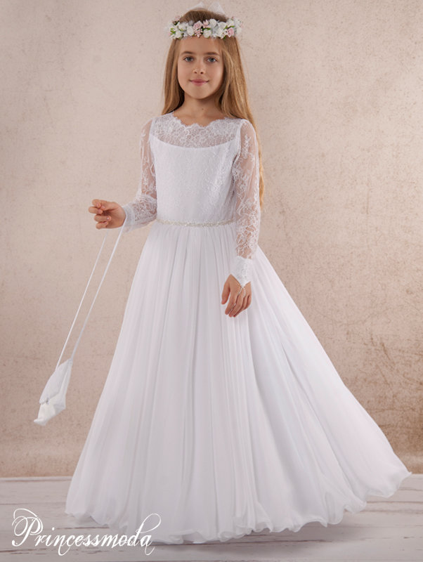 Abby - Edles Kommunionkleid mit langen Ärmeln aus Spitze von Princess Moda