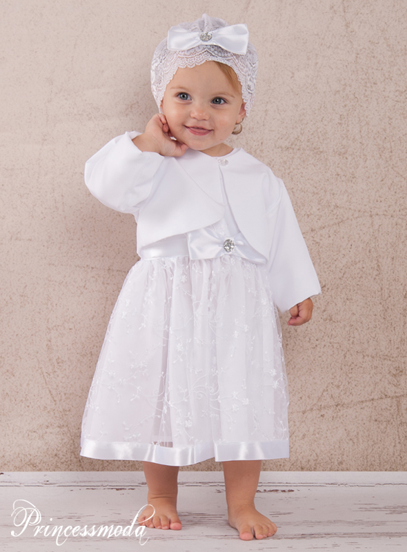 BETTY - Weißes Taufkleid mit Jacke und Mütze von Princess Moda