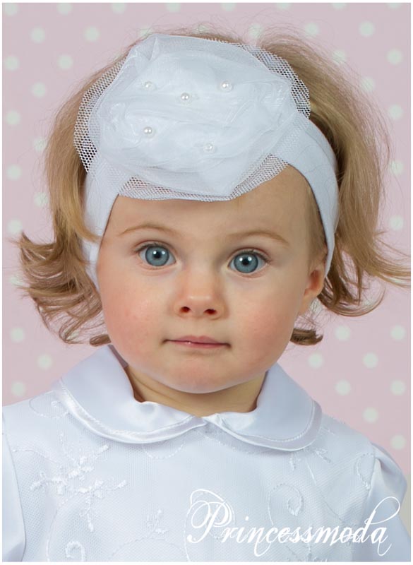 EM-05 Elegantes Stirnband mit Perlen in weiß von Princess Moda