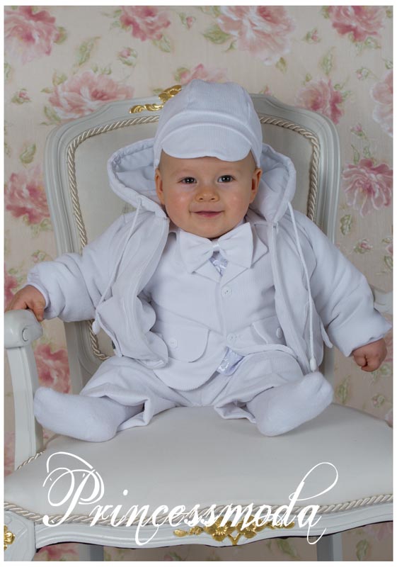 Eleganter Taufanzug Adam inkl. Jacke in weiß von Princess Moda