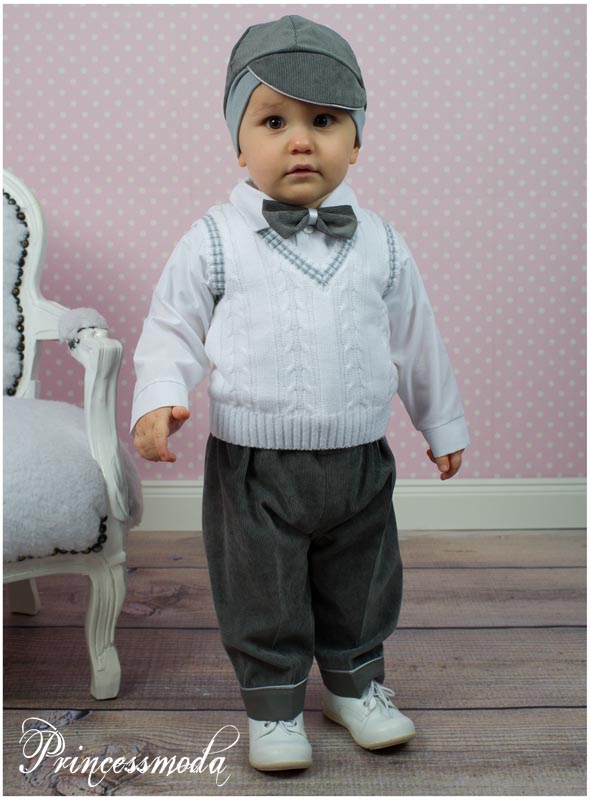 JUSTIN - Taufanzug in Grau-Weiß von Princess Moda