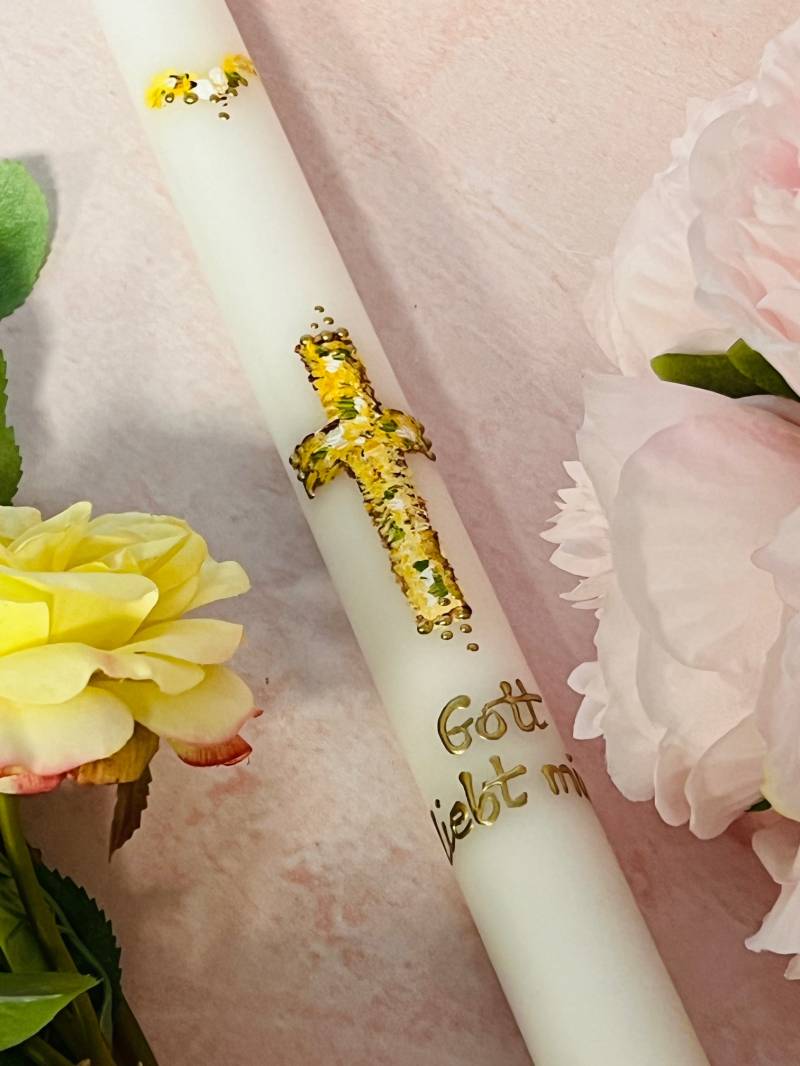 Kerze für Taufe oder Kommunion "Kreuz" von Princess Moda