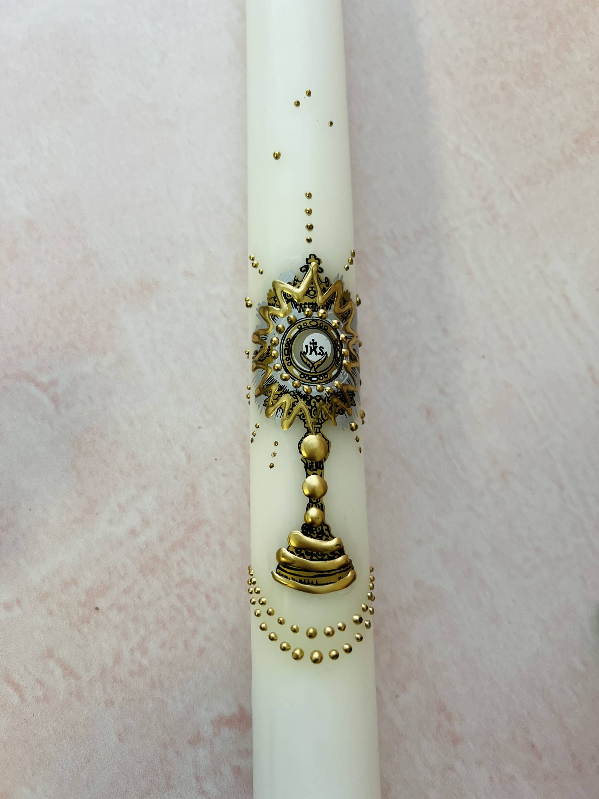 Kommunionkerze in Weiß-Gold mit Kelch von Princess Moda