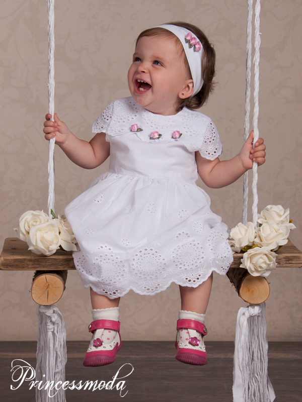 LEXIE - Exklusives Taufkleid inkl. Stirnband aus reiner Baumwolle von Princess Moda