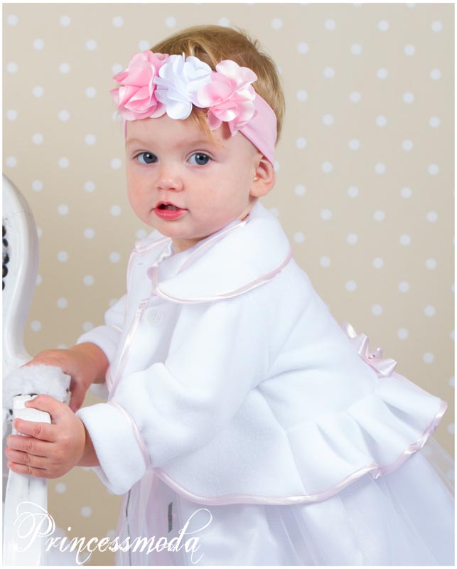 Nr. 9 TRAUM Taufjacke Bolero in WEISS-ROSA von Princess Moda