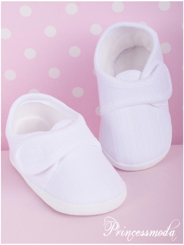 Nr.22 Süße Taufschuhe in weiß mit Klett von Princess Moda