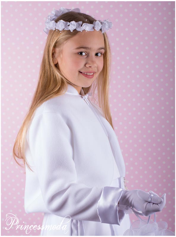 PK020 - Sehr elegante Mädchen Kommunionjacke in weiß von Princess Moda