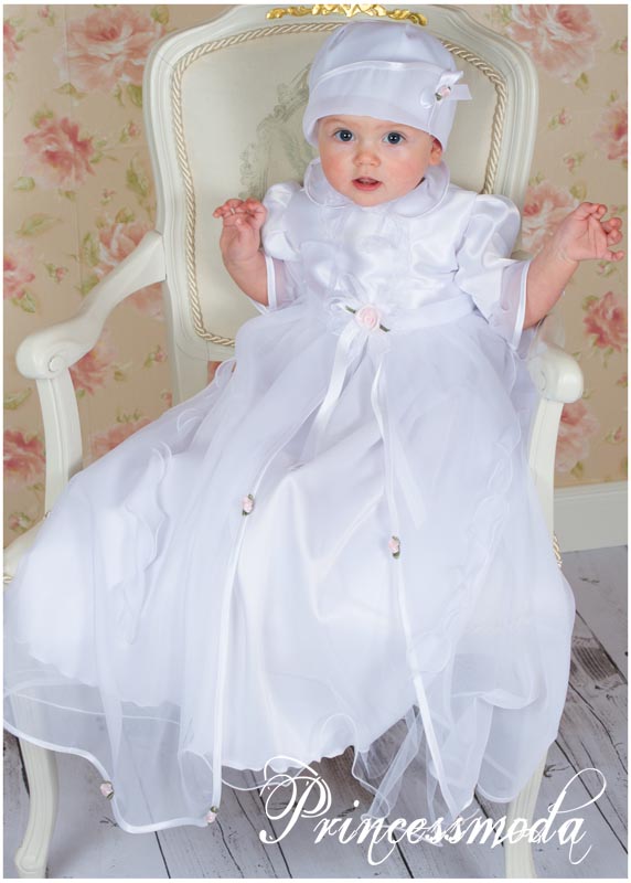 SELINE Langes Taufkleid mit Hut in schneeweiß von Princess Moda