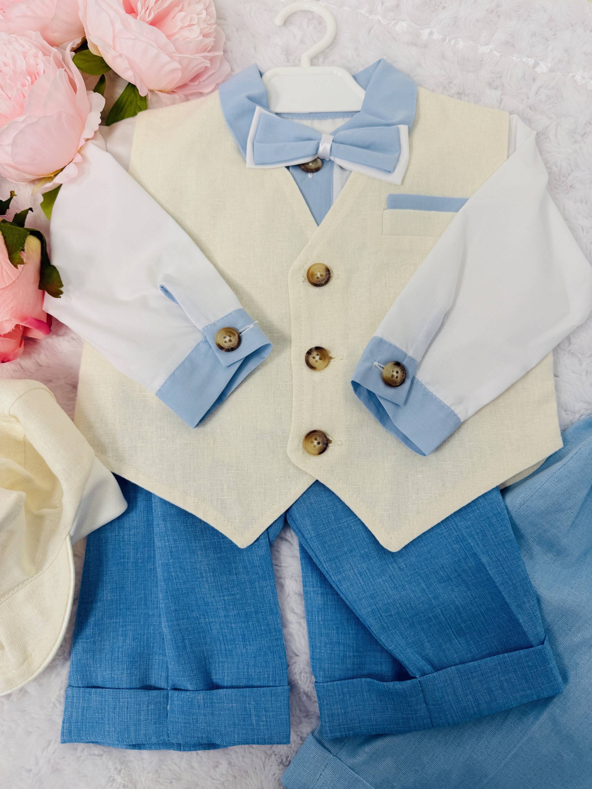 Sommerlicher Babyanzug Gr. 80 Creme/Blau von Princess Moda