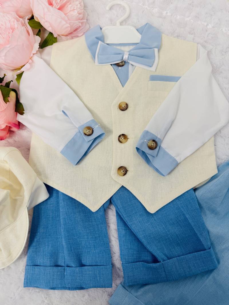 Sommerlicher Babyanzug Gr. 80 Creme/Blau von Princess Moda