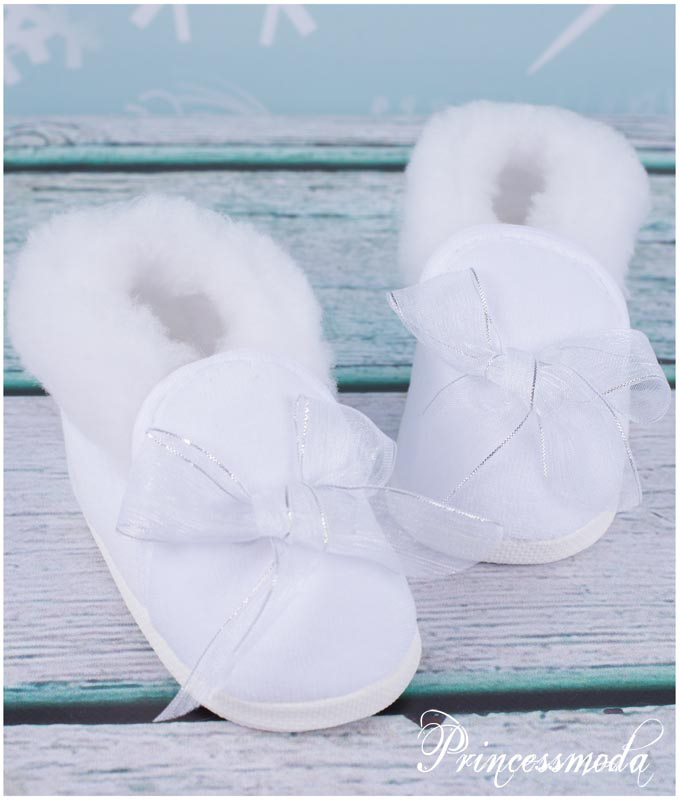 WINTER TAUFSCHUHE in weiss mit Schleife  SEHR WARM von Princess Moda