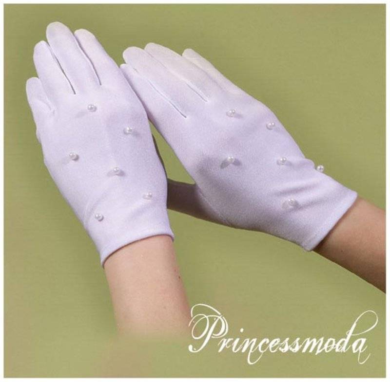 rk012 Kommunion-HANDSCHUHE mit SEHR VIELEN PERLEN ! von Princess Moda