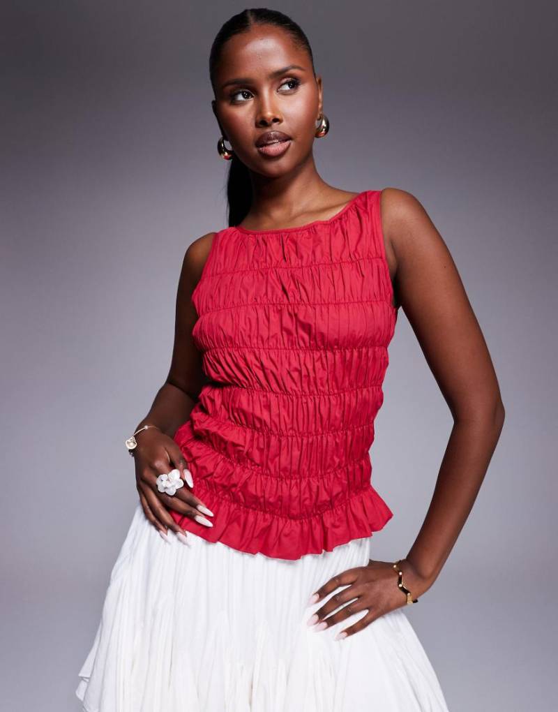 Princess Polly - Ärmelloses Oberteil in Rot mit gerafftem Detail von Princess Polly
