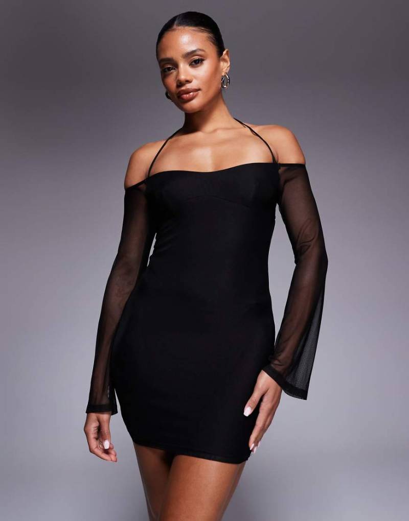 Princess Polly - Acosta - Bodycon-Minikleid in Schwarz mit Netzstoff-Ärmeln von Princess Polly