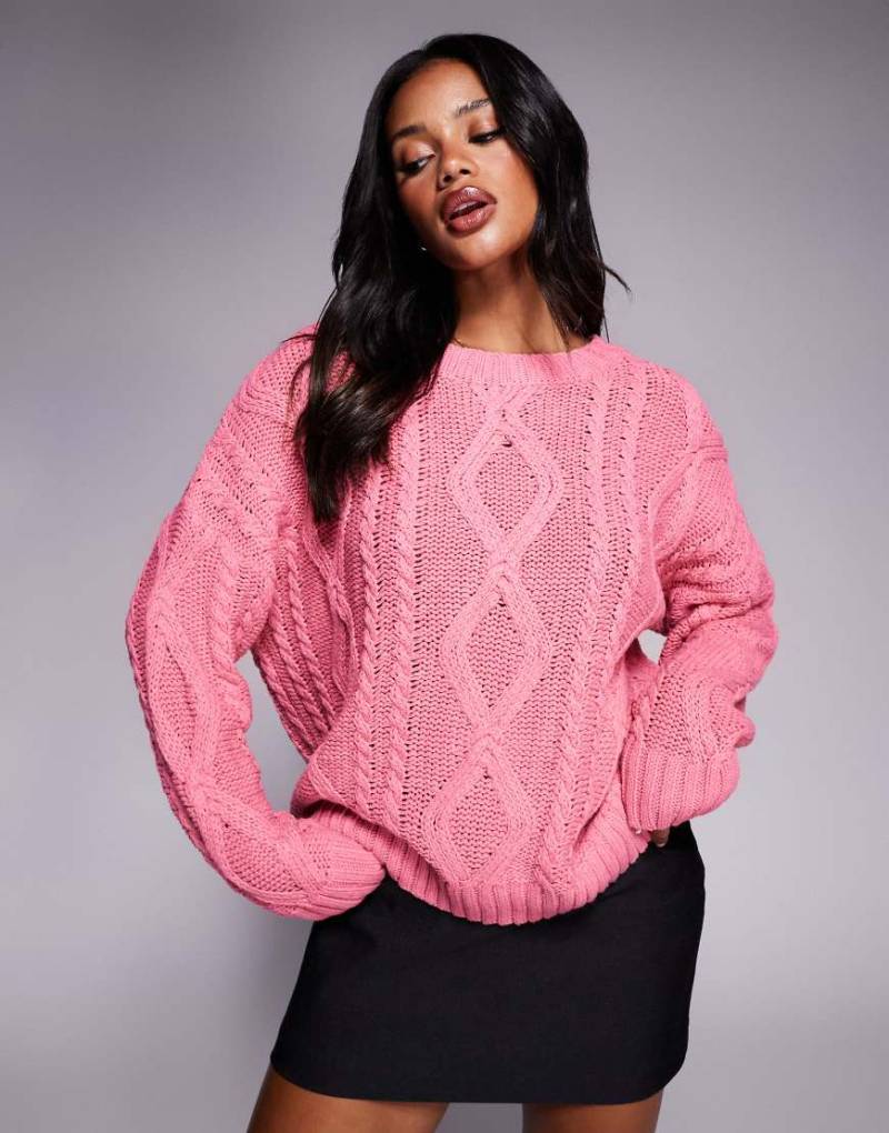 Princess Polly - Anaya - Oversize-Pullover in Rosa mit Zopfmuster von Princess Polly