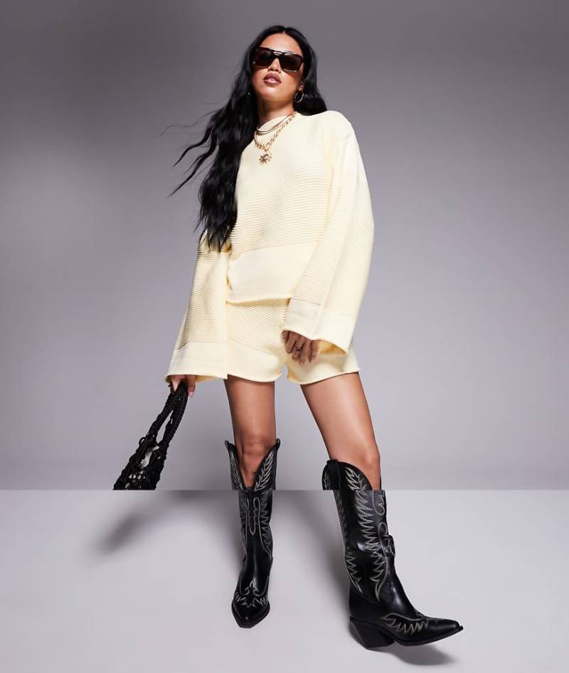 Princess Polly - Cheyenne - Set in Gelb, bestehend aus Pullover mit ausgestellten Ärmeln und Shorts von Princess Polly