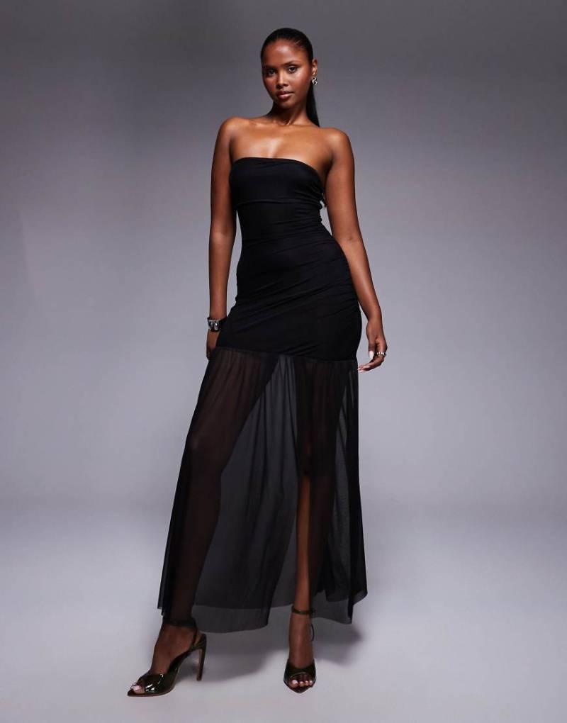 Princess Polly - Decadent - Trägerloses Maxikleid in Schwarz mit farblich abgesetztem, transparentem Saum von Princess Polly