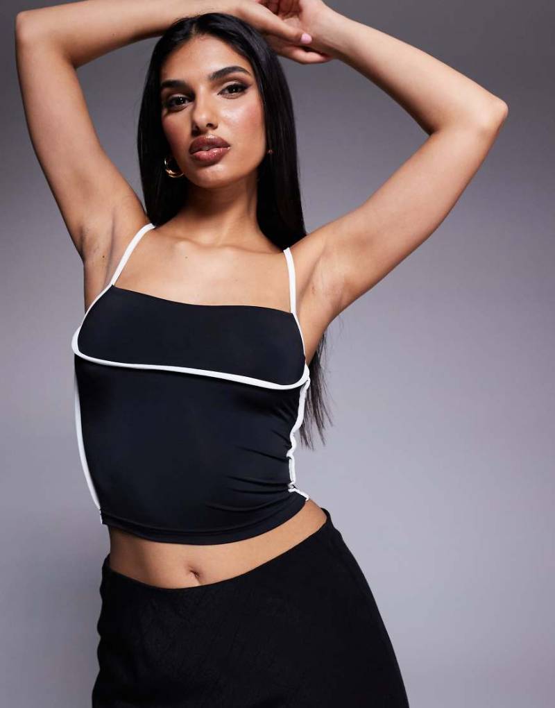 Princess Polly - Doppellagiges, figurbetontes Camisole in Schwarz-Weiß mit Riemchenträgern und farblich abgesetztem Besatz von Princess Polly