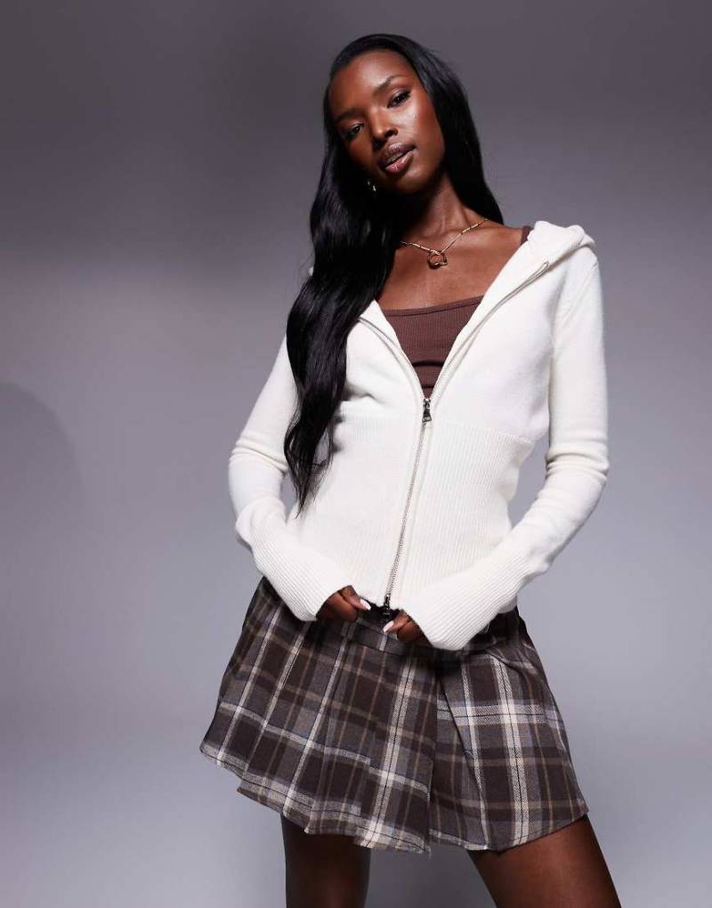 Princess Polly - Elingford - Strickjacke in Weiß mit Kapuze und Reißverschluss von Princess Polly