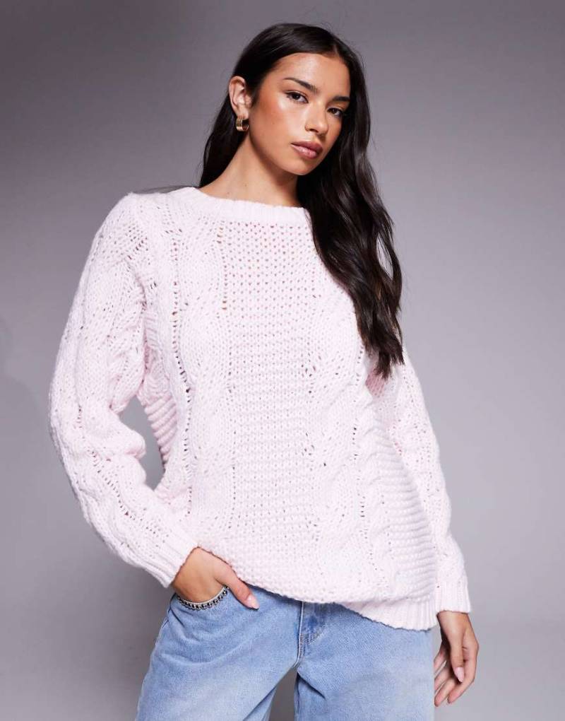 Princess Polly - Ellison - Oversize-Strickpullover in Babyrosa mit Zopfmuster von Princess Polly