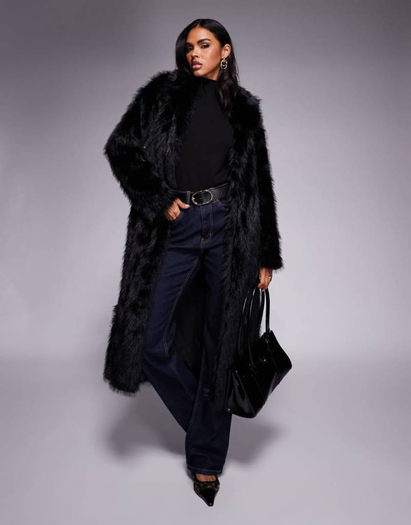 Princess Polly - End of Beginning - Longline-Mantel aus Kunstpelz in Schwarz mit Kragen von Princess Polly