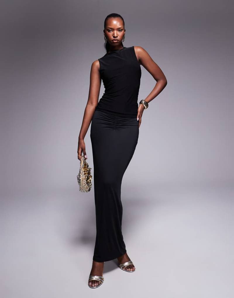 Princess Polly - Figurbetonter Maxirock in Schwarz mit gerafftem Detail von Princess Polly