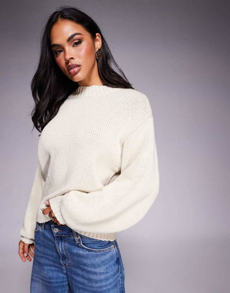 Princess Polly - Harmony - Locker geschnittener Pullover in Beige mit Ballonärmeln-Neutral von Princess Polly