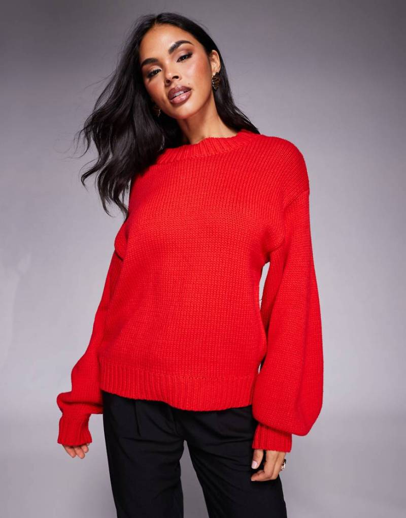 Princess Polly - Harmony - Locker geschnittener Pullover in Rot mit Ballonärmeln von Princess Polly