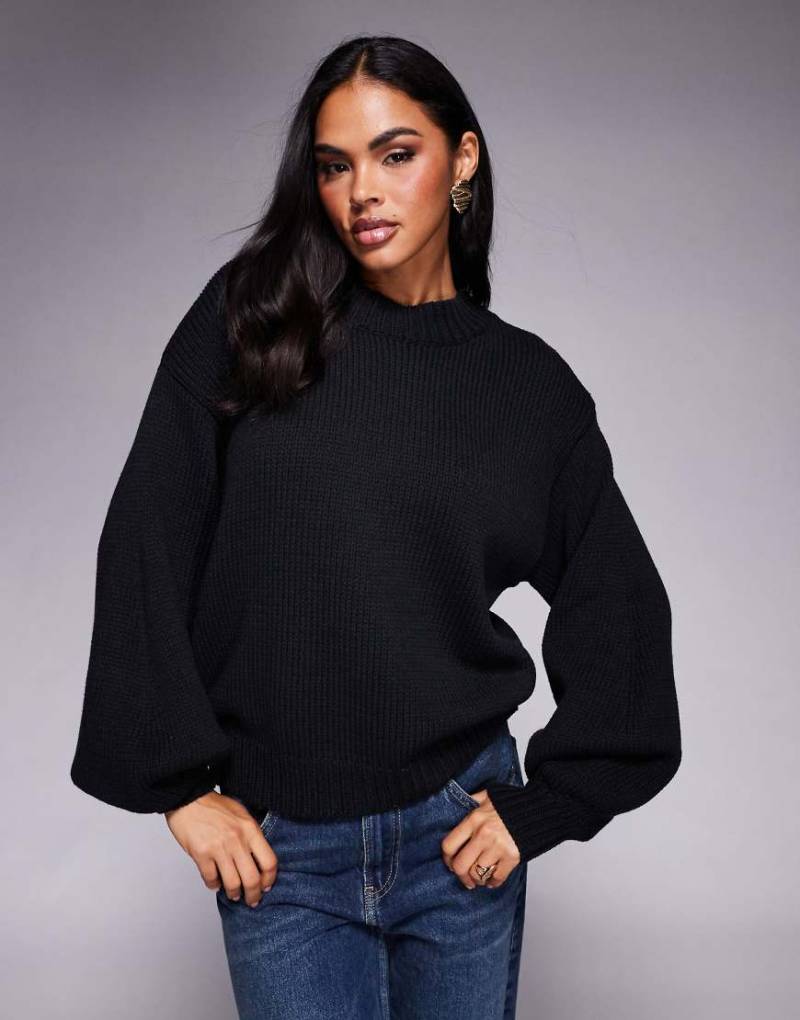 Princess Polly - Harmony - Locker geschnittener Pullover in Schwarz mit Ballonärmeln von Princess Polly