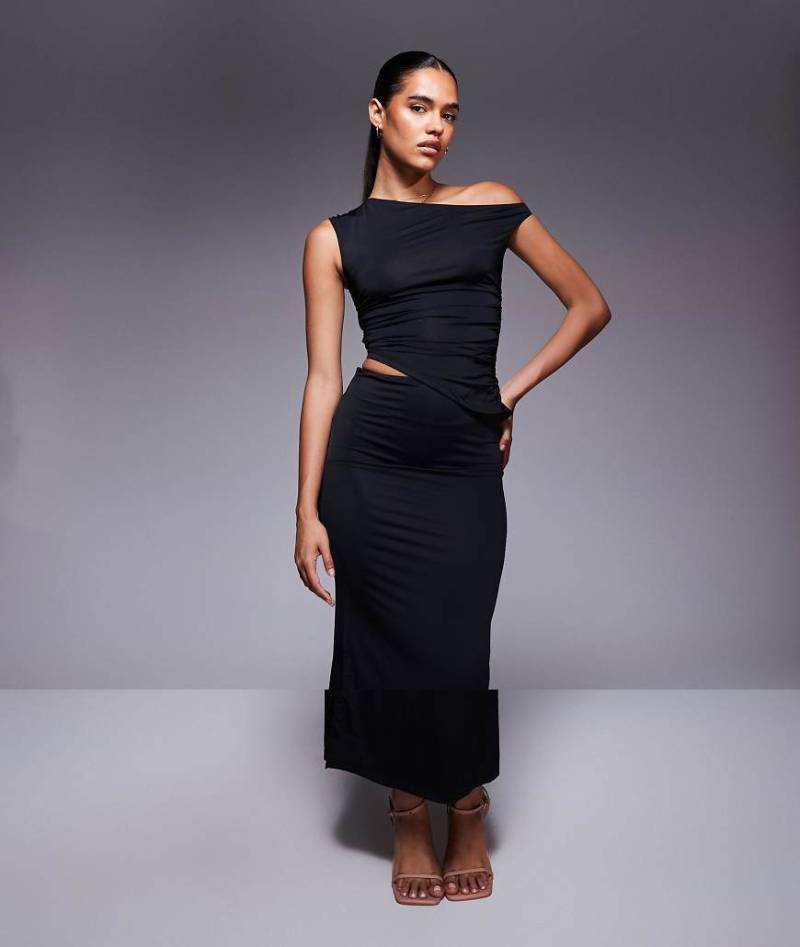 Princess Polly - Jerichoe - Komplettes, figurbetontes Set in Schwarz, aus schulterfreiem Oberteil mit asymmetrischem Saum und Maxirock von Princess Polly