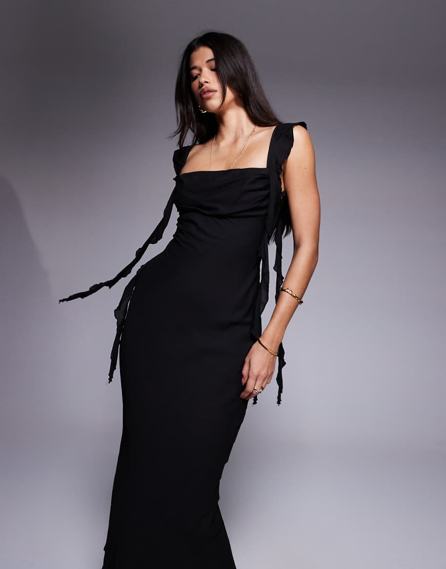 Princess Polly - Lanai - Maxikleid in Schwarz mit drapiertem Detail aus Chiffon von Princess Polly