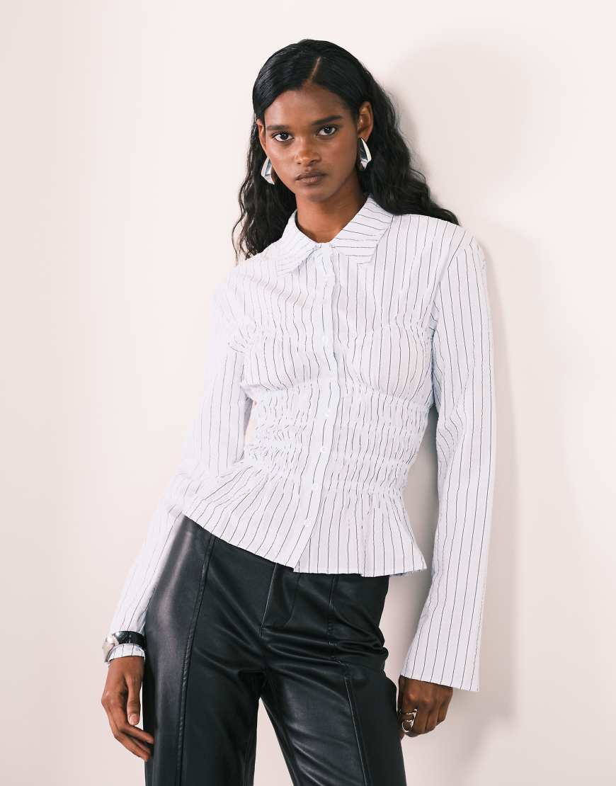 Princess Polly - Liesel - Gesmoktes Hemd in Blau mit Streifen von Princess Polly