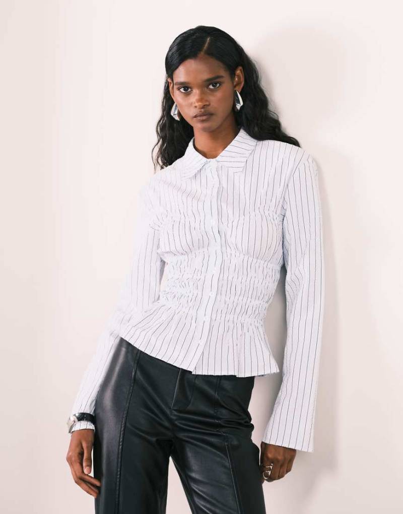 Princess Polly - Liesel - Gesmoktes Hemd in Blau mit Streifen von Princess Polly