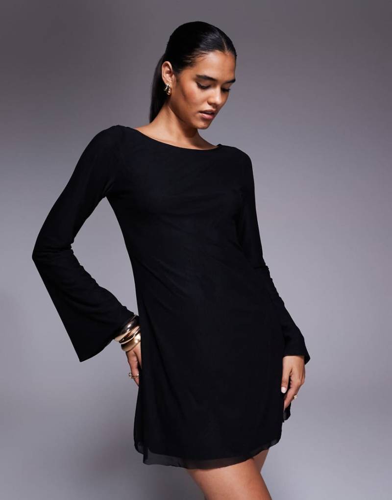 Princess Polly - Lukea - Netzstoff-Minikleid in Schwarz mit ausgestellten Ärmeln und Rückenausschnitt von Princess Polly