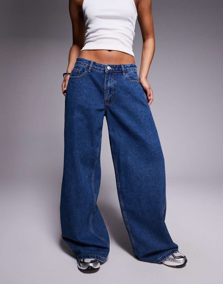 Princess Polly - Ramos - Jeans in Dunkelblau mit niedrigem Bund und weitem Bein von Princess Polly