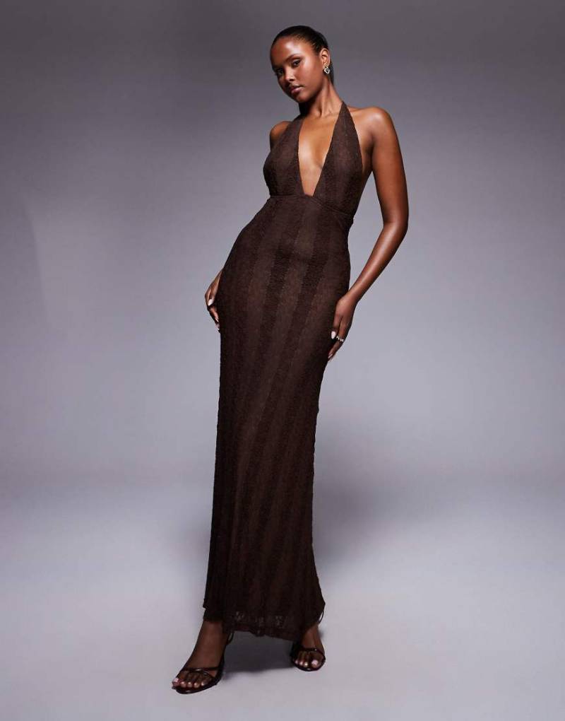 Princess Polly - Zoi - Neckholder-Maxikleid aus Spitze in Braun mit tiefem Ausschnitt-Brown von Princess Polly