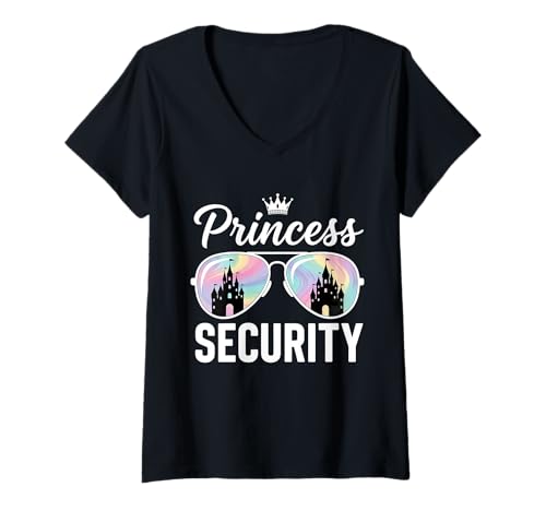 Damen Princess Security Protection Schloss im Retro-Stil, passende Familie T-Shirt mit V-Ausschnitt von Princess Security Shades Matching Family Birthday