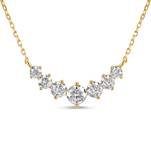 Princess Solara Elegante Moissanit-Diamant-Halskette, 18 Karat Goldkette mit Kristallanhänger, 7-Steine, gebogenes Design für Frauen von Princess Solara