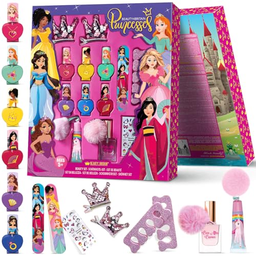 Princess Nagellack auf Wasserbasis 6 Flaschen 6 Farben mit Erdbeerduft & Glamour-Accessoires - Körperspray, Lipgloss, Haarspangen, Nagelaufkleber, Maniküre & Pediküre Artikel von Beauty4Britain