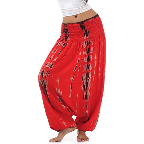 PRINCESS OF ASIA Batik Hippie Hose Haremshose Aladinhose Pumphose für Damen & Herren 36 38 40 42 (Einheitsgröße, Rot) von PRINCESS OF ASIA