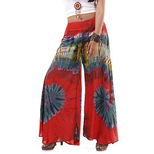 PRINCESS OF ASIA Extrem Weite Damen Hippie Ethno Goa Thai Hose Schlaghose 36 38 40 S M (Einheitsgröße, Rot) von PRINCESS OF ASIA