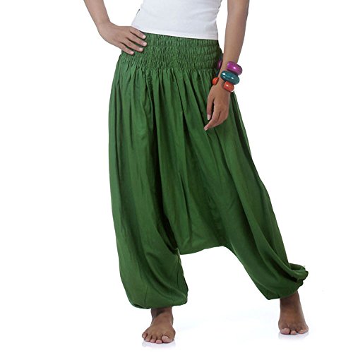 PRINCESS OF ASIA Vegan & Fair - Hippie Hose Haremshose Aladinhose Pumphose für Damen & Herren 36 38 40 42 (Einheitsgröße, Olivegrün) von PRINCESS OF ASIA