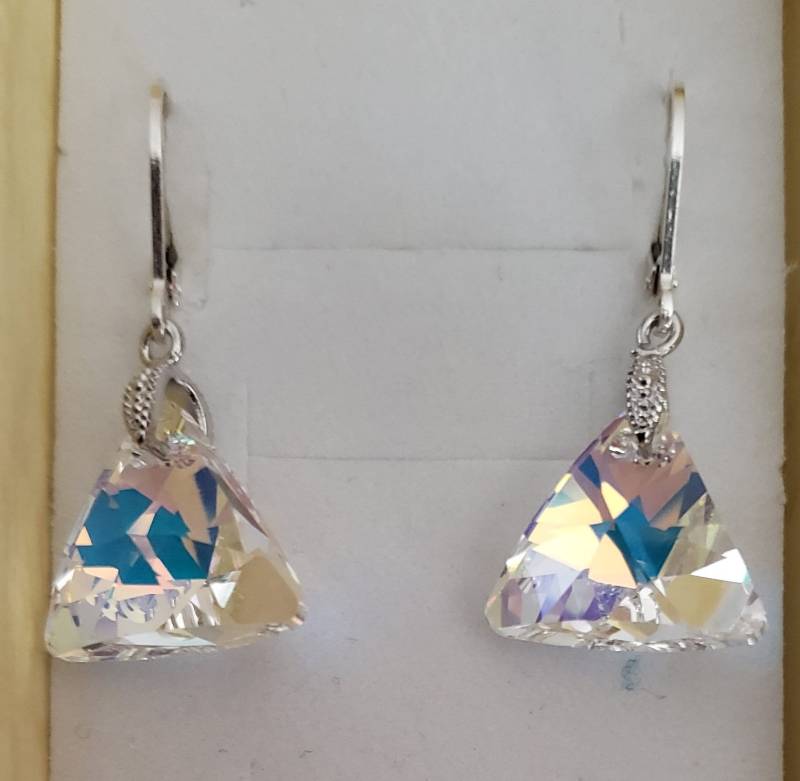 925 Sterling Silber Ohrhänger Crystal From Swarovski Triangle 16 Mm Ab, Brautohrringe 925 Sterling Silber Ohrhänger Crystal From Swarovski Triangle 16 Mm Ab, Brautohrringe von PrincessJewelryHouse