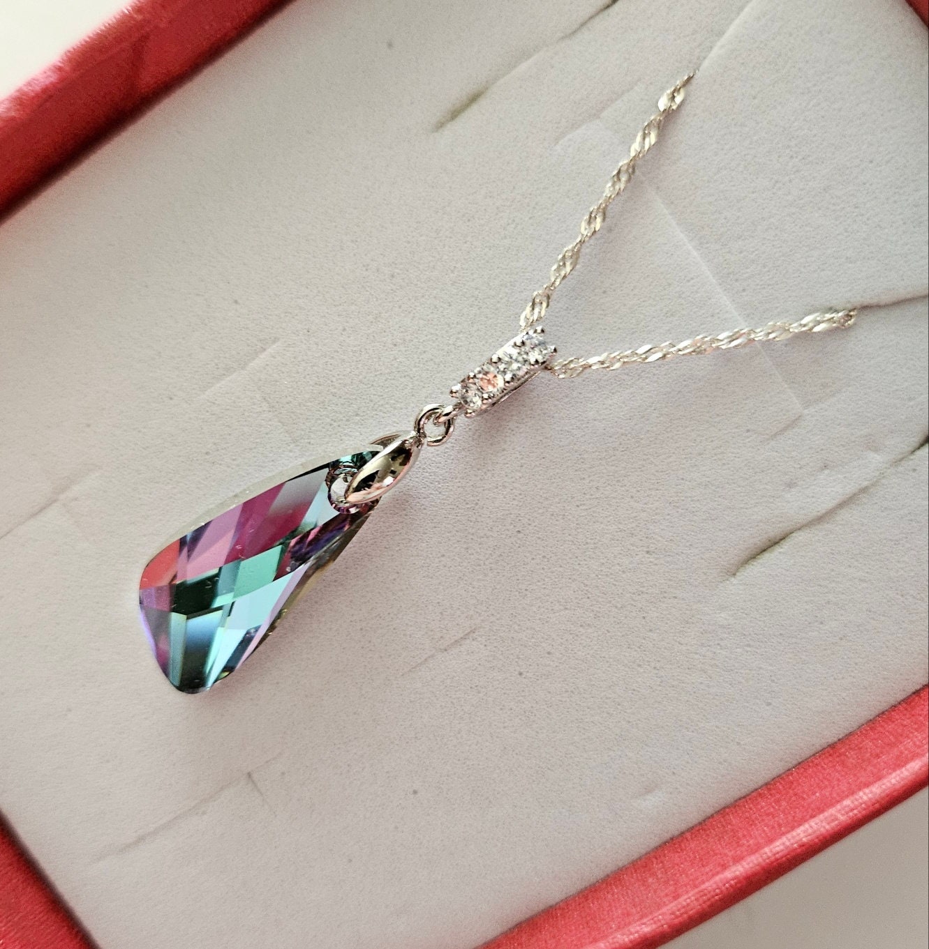 Kristall Von Swarovski 23 Mm Flügel Vitrail Light Halskette, 18 Zoll 925 Sterling Silber Halskette Brautschmuck Brautjungfer Schmuck von PrincessJewelryHouse