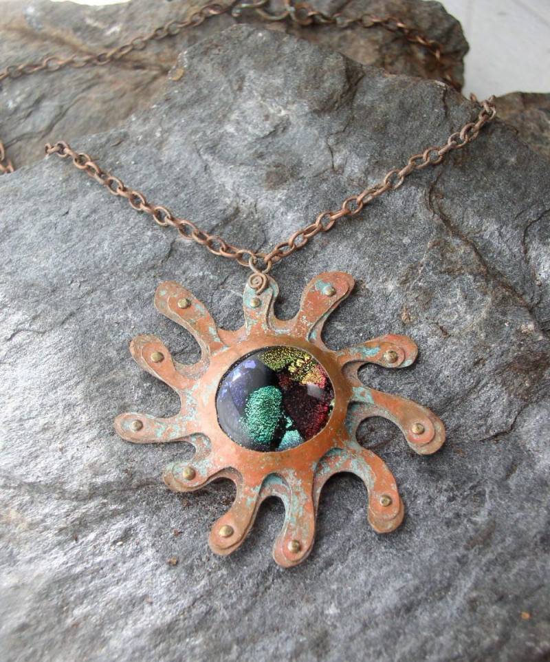 Free Form Kupfer Anhänger Mit Dichroic Glas von PrincessLizard