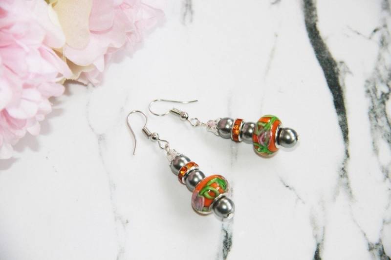 Orange Und Grün Strass Glas Bead Baumelnde Ohrringe Ohrring Orange Und Grün Strass Glas Bead Baumelnde Ohrringe Ohrring von PrincesseCreaBijoux