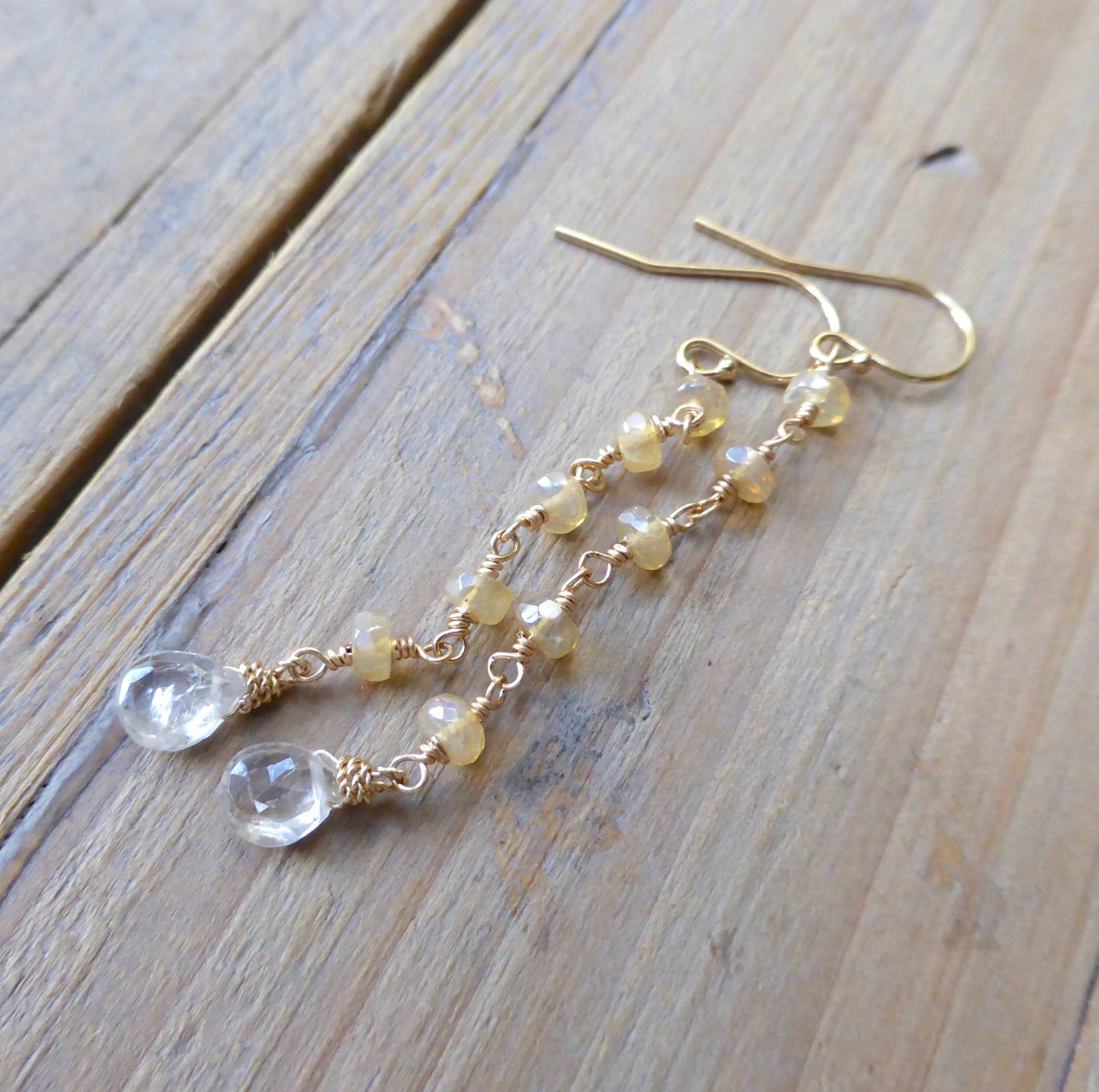 Opal Und Champagner Zirkon Tropfen Gold Ohrringe Opal Und Champagner Zirkon Tropfen Gold Ohrringe von PrincessgearJewelry