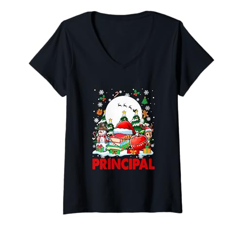 Damen Principal Job Tools Weihnachtsmann Schneemänner Rentier Weihnachtsbäume T-Shirt mit V-Ausschnitt von Principal Christmas Costume
