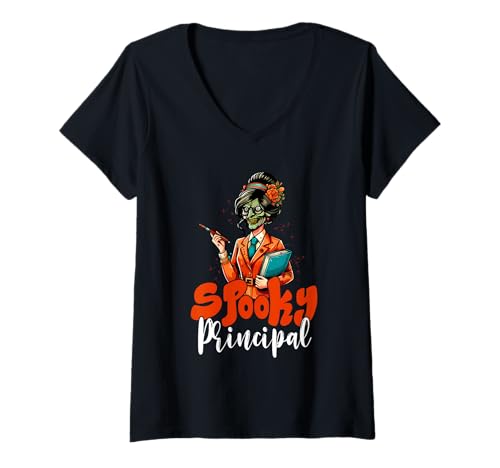 Damen Spooky Principal Halloween Costume Cosplay Horror Witch T-Shirt mit V-Ausschnitt von Principal Halloween Costume